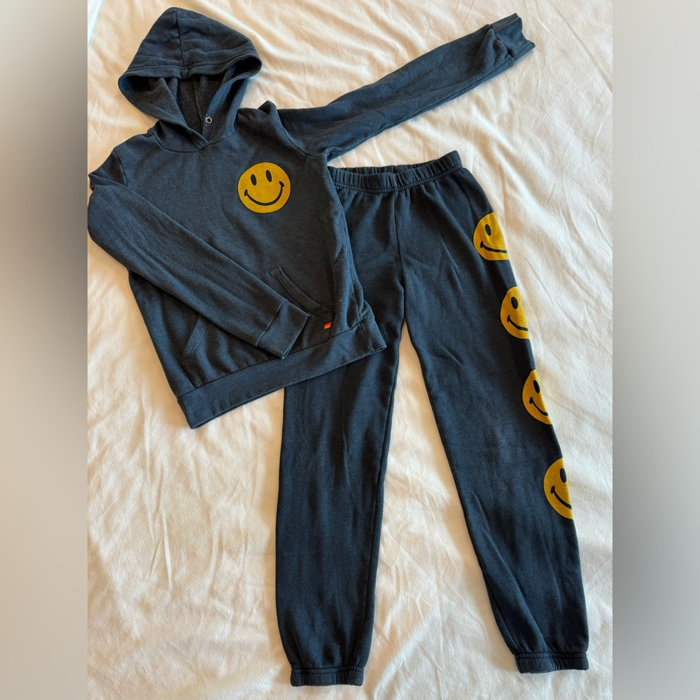 Aviator Nation kids smiley sweatpants/sweatshirt set navy size 12